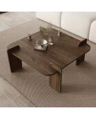 Tavolino quadrato Noma con bordi arrotondati decoro in noce - L.90 cm