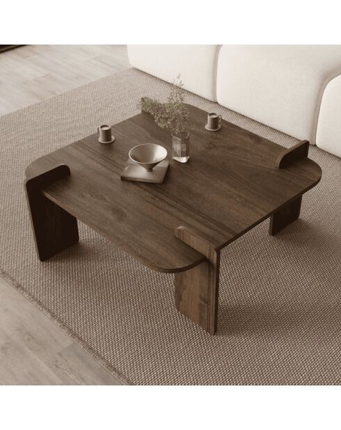 Table basse Noma carrée aux bords arrondis décor noyer - L.90 cm