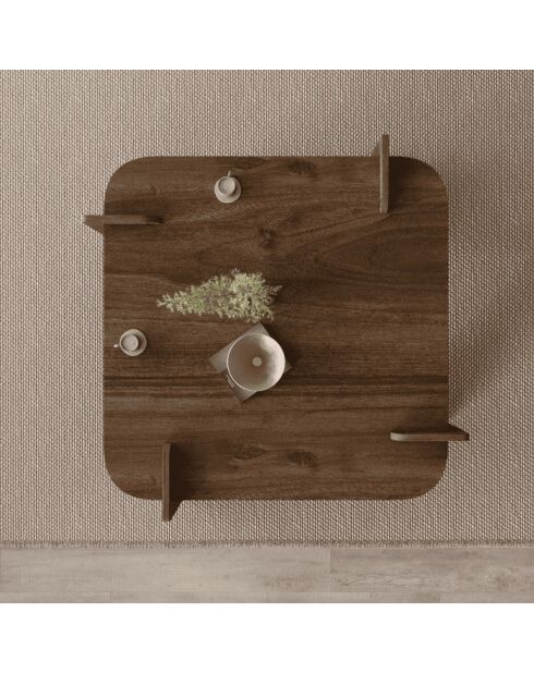 Table basse Noma carrée aux bords arrondis décor noyer - L.90 cm