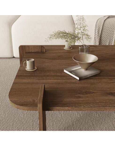 Table basse Noma carrée aux bords arrondis décor noyer - L.90 cm