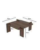 Tavolino quadrato Noma con bordi arrotondati decoro in noce - L.90 cm