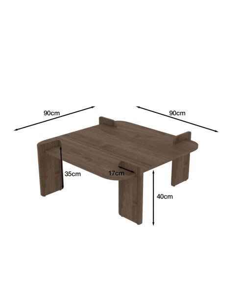 Tavolino quadrato Noma con bordi arrotondati decoro in noce - L.90 cm