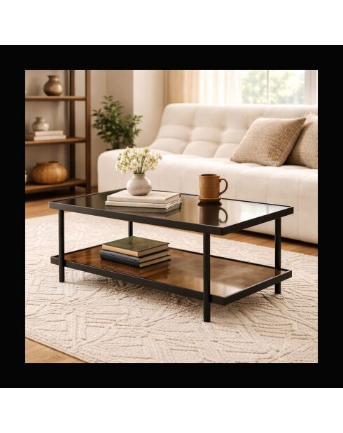 Table basse Ora en métal noir et plateaux en verre fumé - L.100 cm