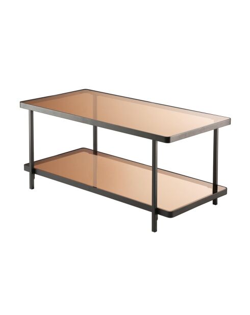 Table basse Ora en métal noir et plateaux en verre fumé - L.100 cm