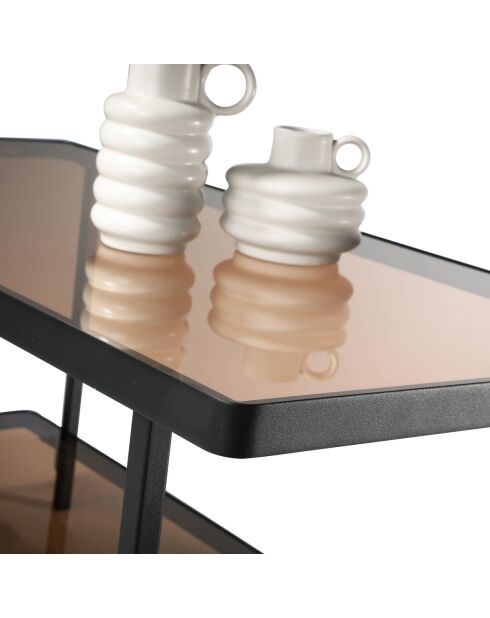 Table basse Ora en métal noir et plateaux en verre fumé - L.100 cm