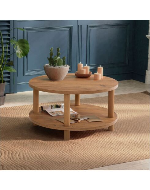 Table basse Roby ronde 2 niveaux décor pin atlantique - D.70 cm