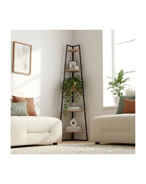 Étagère d'angle Lexie 5 étages décor bois - H.180 cm