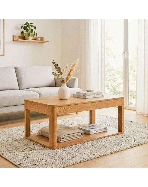 Table basse Celia avec 2 plateaux rectangulaires effet bois - L.90 cm