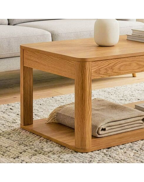 Table basse Celia avec 2 plateaux rectangulaires effet bois - L.90 cm