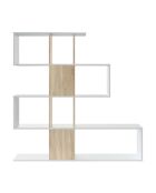 Libreria Zigzag con 4 livelli e 11 vani portaoggetti in legno bianco e chiaro - H.145 cm