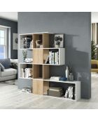 Libreria Zigzag con 4 livelli e 11 vani portaoggetti in legno bianco e chiaro - H.145 cm