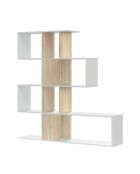 Libreria Zigzag con 4 livelli e 11 vani portaoggetti in legno bianco e chiaro - H.145 cm