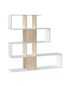 Libreria Zigzag con 4 livelli e 11 vani portaoggetti in legno bianco e chiaro - H.145 cm