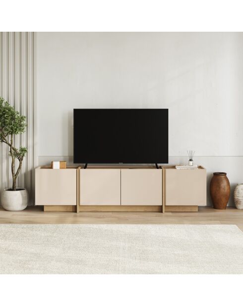 Porta TV a 4 ante in onice con decoro in cachemire e rovere - L.180 cm
