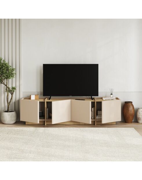 Porta TV a 4 ante in onice con decoro in cachemire e rovere - L.180 cm