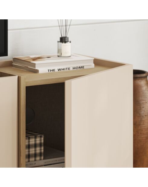 Porta TV a 4 ante in onice con decoro in cachemire e rovere - L.180 cm