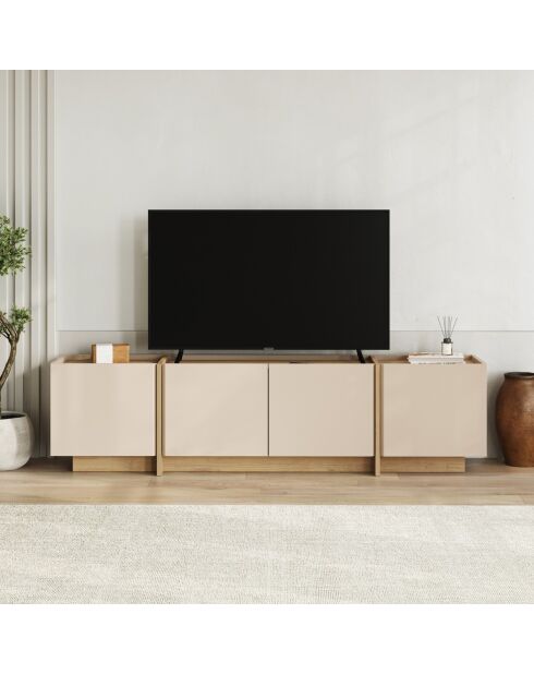 Porta TV a 4 ante in onice con decoro in cachemire e rovere - L.180 cm