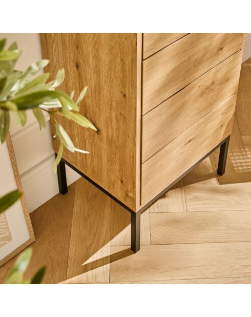 Cassettiera Lenny a 5 cassetti con gambe in metallo nei colori legno chiaro e nero - H.100 cm