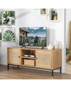 Jaya 2-türiger TV-Ständer mit Rattanrohr und 2 Nischen - L.120 cm