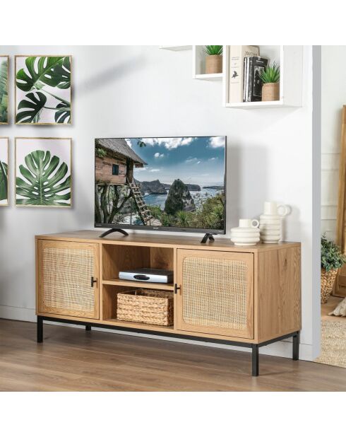 Jaya 2-türiger TV-Ständer mit Rattanrohr und 2 Nischen - L.120 cm