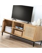 Jaya 2-türiger TV-Ständer mit Rattanrohr und 2 Nischen - L.120 cm