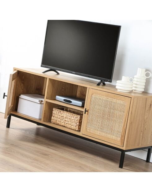 Jaya 2-türiger TV-Ständer mit Rattanrohr und 2 Nischen - L.120 cm