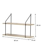 2-stöckiges Wandregal mit Holzdekor - L.60 cm