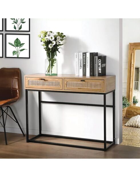 Console Jaya 2 tiroirs avec cannage rotin - L.100 cm