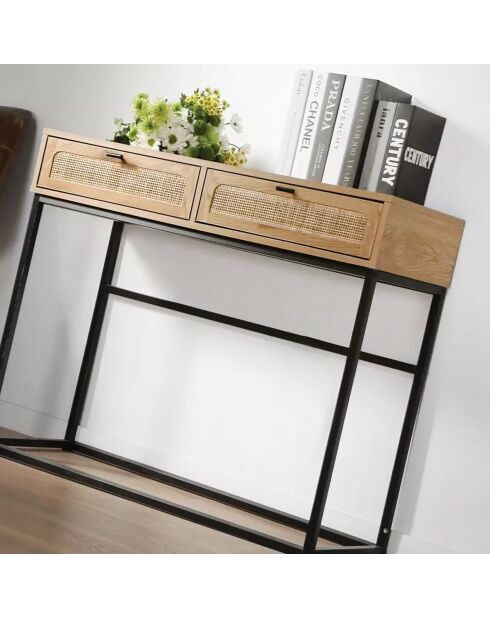 Console Jaya 2 tiroirs avec cannage rotin - L.100 cm
