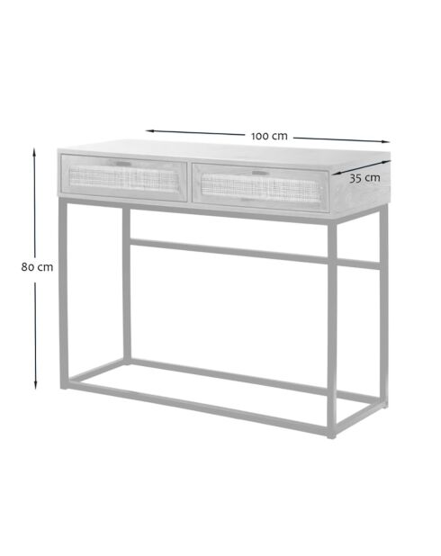 Consolle Jaya a 2 cassetti con canna in rattan - L.100 cm