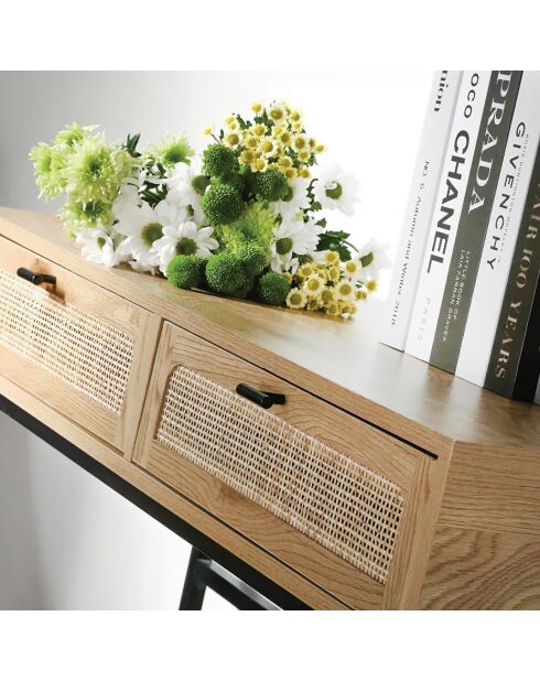 Console Jaya 2 tiroirs avec cannage rotin - L.100 cm
