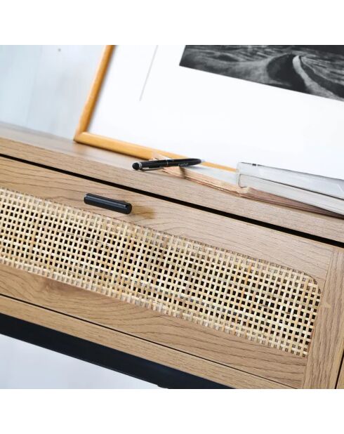 Console Jaya 2 tiroirs avec cannage rotin - L.100 cm