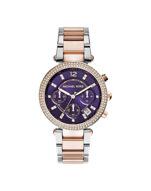 Montre Parker MK6108 chronographe en acier grise, bracelet rose