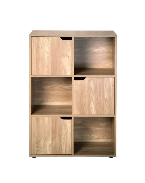 Modu kast met 6 vakken met drie deuren, lichtbruin houten decor
