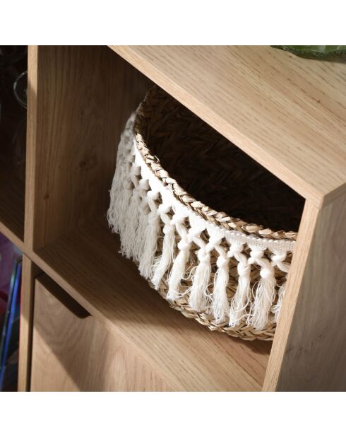 Modu kast met 6 vakken met drie deuren, lichtbruin houten decor