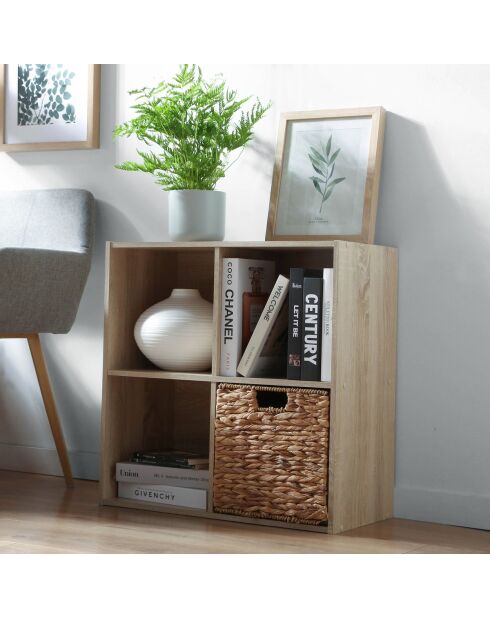 Mobile Compo a 4 vani con decoro in legno chiaro - H.61,5 cm