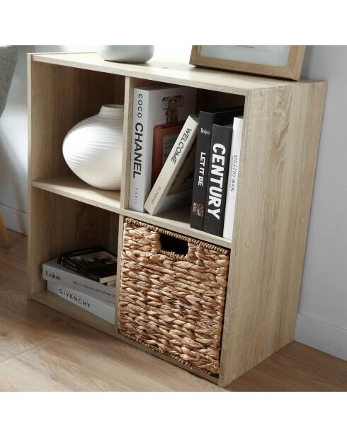 Mobile Compo a 4 vani con decoro in legno chiaro - H.61,5 cm