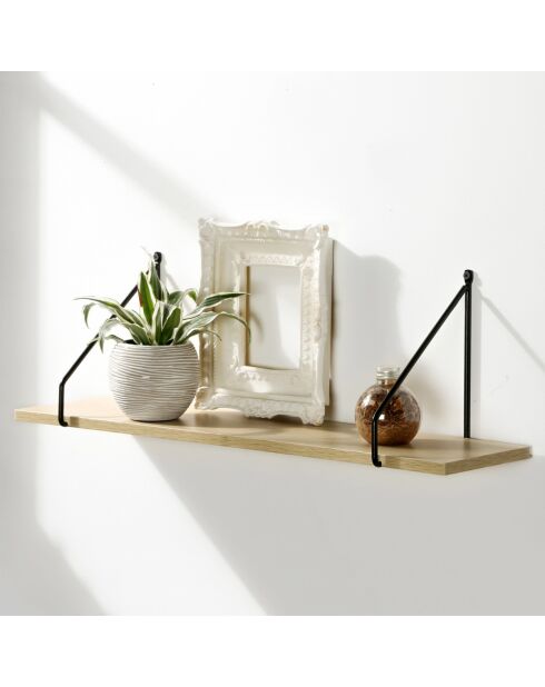 Wandregal im Industriestil in hellem Holz und schwarzen Farben - L.60 cm