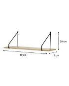 Wandregal im Industriestil in hellem Holz und schwarzen Farben - L.60 cm