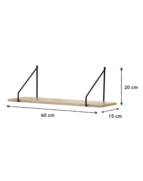 Wandregal im Industriestil in hellem Holz und schwarzen Farben - L.60 cm
