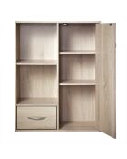 Estante de almacenamiento con 2 compartimentos con 1 cajón y 1 armario con decoración de madera clara, 61,5 cm de longitud