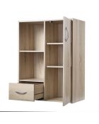 Estante de almacenamiento con 2 compartimentos con 1 cajón y 1 armario con decoración de madera clara, 61,5 cm de longitud