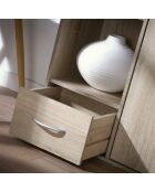 Estante de almacenamiento con 2 compartimentos con 1 cajón y 1 armario con decoración de madera clara, 61,5 cm de longitud