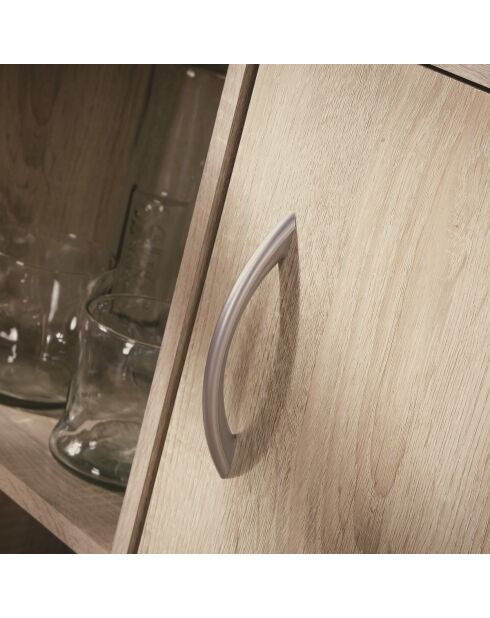 Estante de almacenamiento con 2 compartimentos con 1 cajón y 1 armario con decoración de madera clara, 61,5 cm de longitud