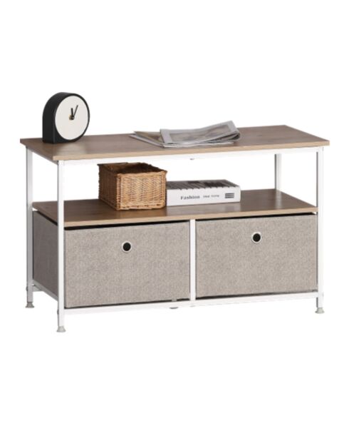 Table basse Lisa 2 tiroirs et 2 tablettes décor chêne clair - L.80 cm