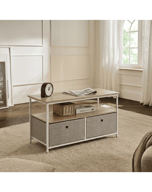Table basse Lisa 2 tiroirs et 2 tablettes décor chêne clair - L.80 cm