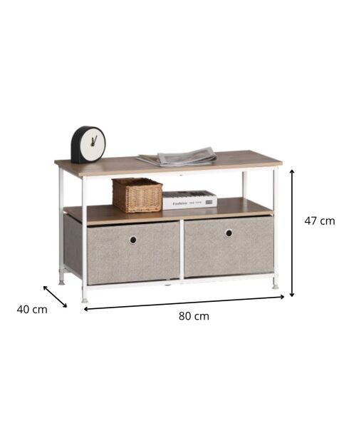 Table basse Lisa 2 tiroirs et 2 tablettes décor chêne clair - L.80 cm