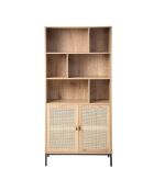 Bücherregal Jaya mit 6 Fächern und 2 Türen aus natürlichem Rattan - H.175 cm