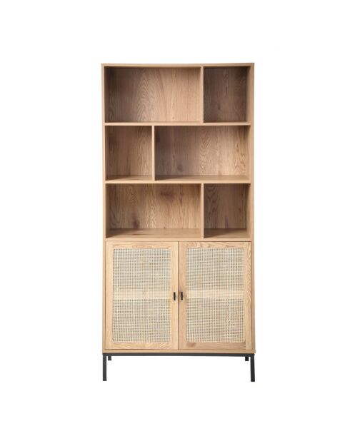 Bücherregal Jaya mit 6 Fächern und 2 Türen aus natürlichem Rattan - H.175 cm