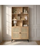 Bücherregal Jaya mit 6 Fächern und 2 Türen aus natürlichem Rattan - H.175 cm
